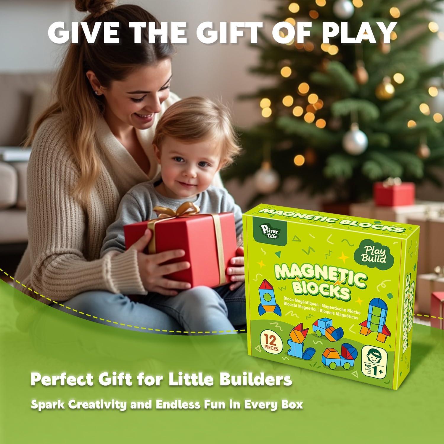 Set de Bloques Magnéticos Grandes Pairez Toys 12 Piezas 3D