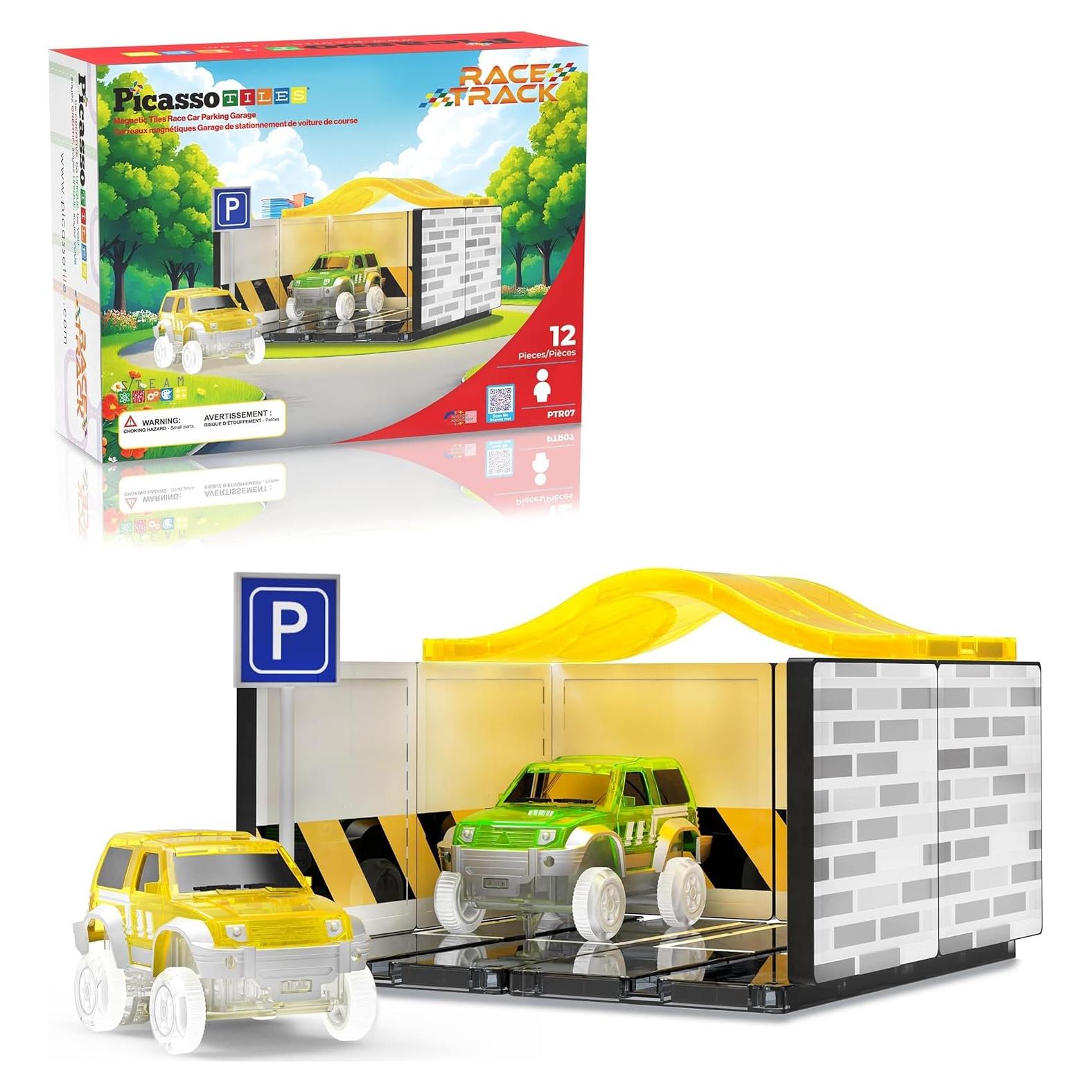 Kit de Pista de Carreras PicassoTiles con 2 Autos y Garaje