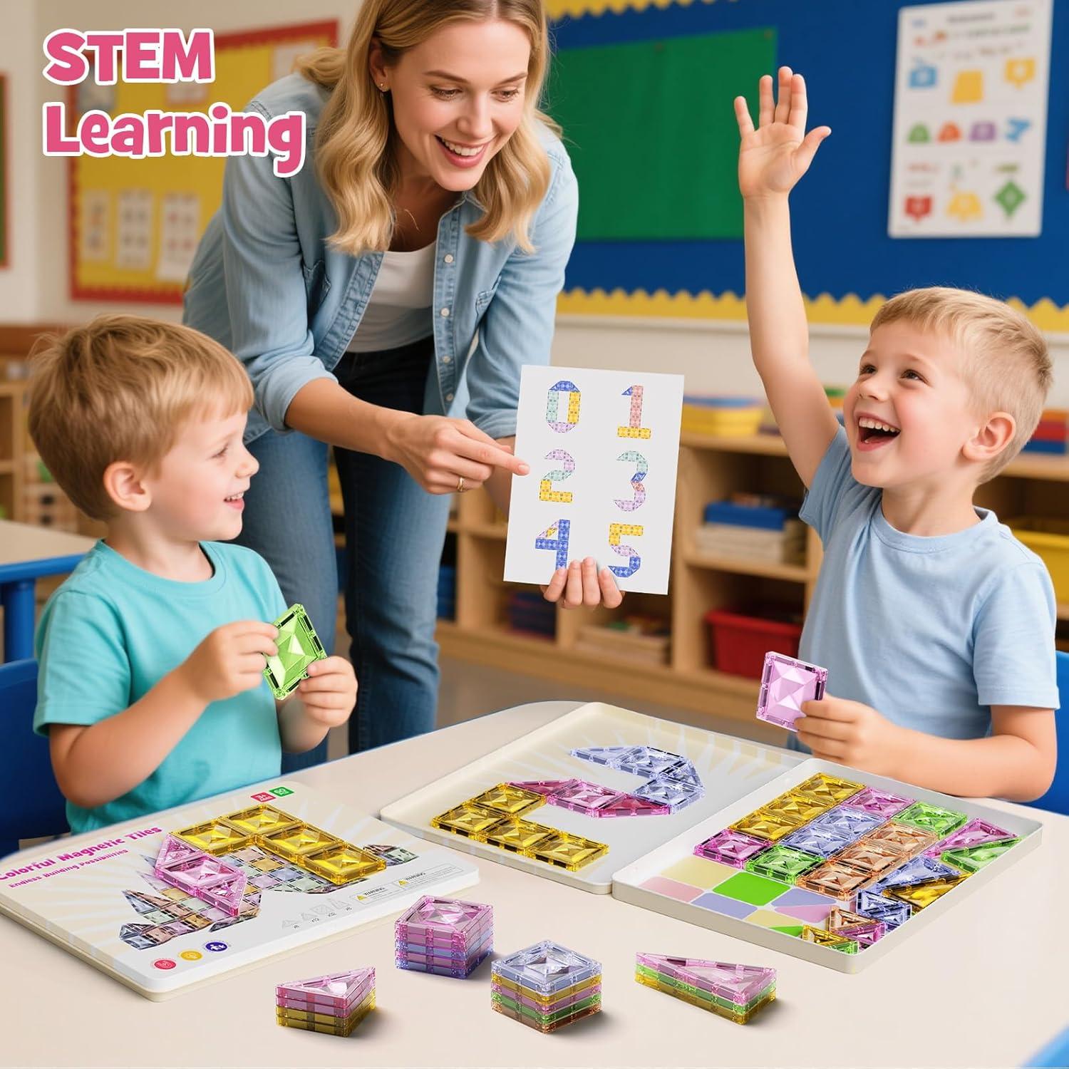 Azulejos Magnéticos Grandes STEM Match 60PCS para Niños 3-8 Años