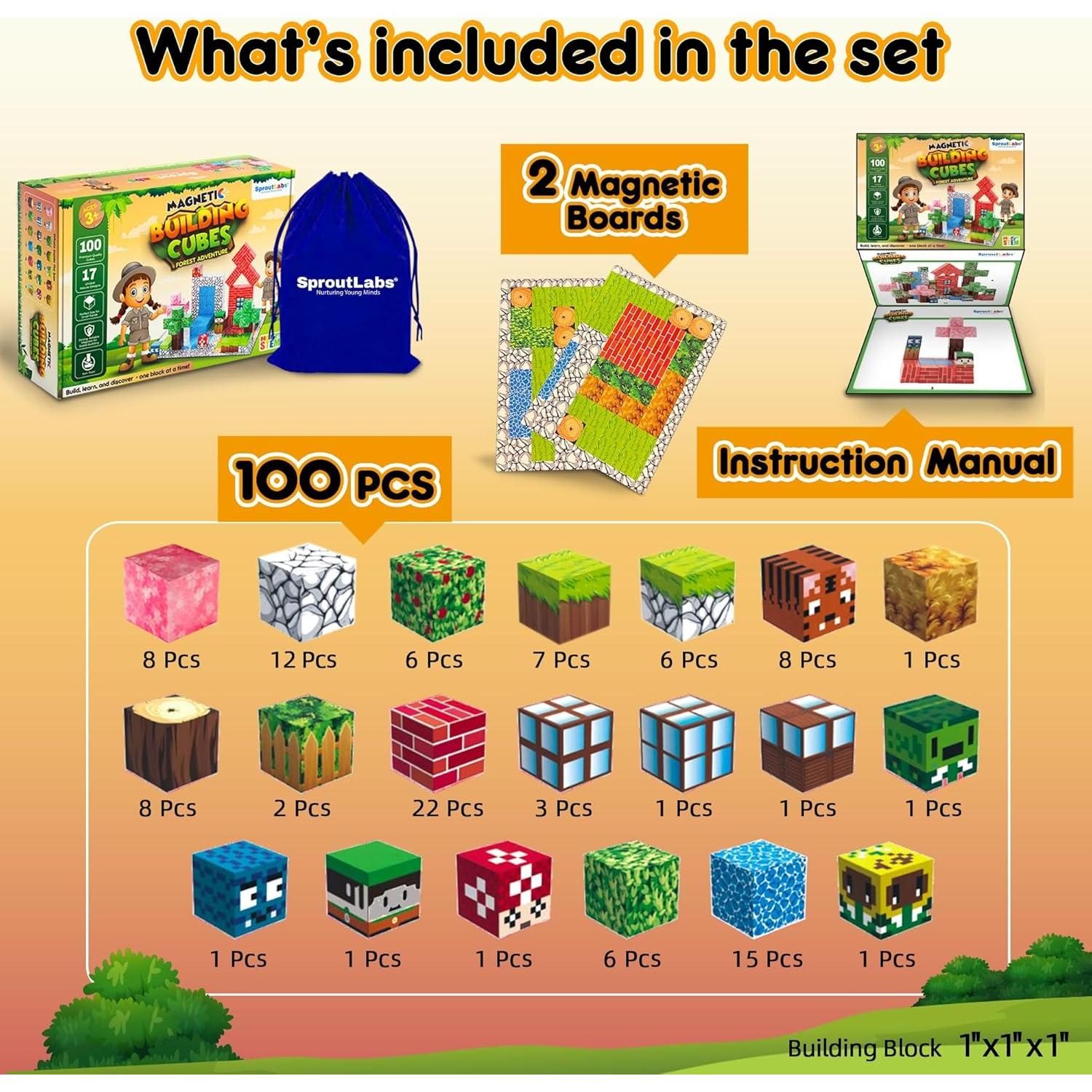 100 Pcs Bloques Magnéticos SproutLabs para Niños 3-10 Años