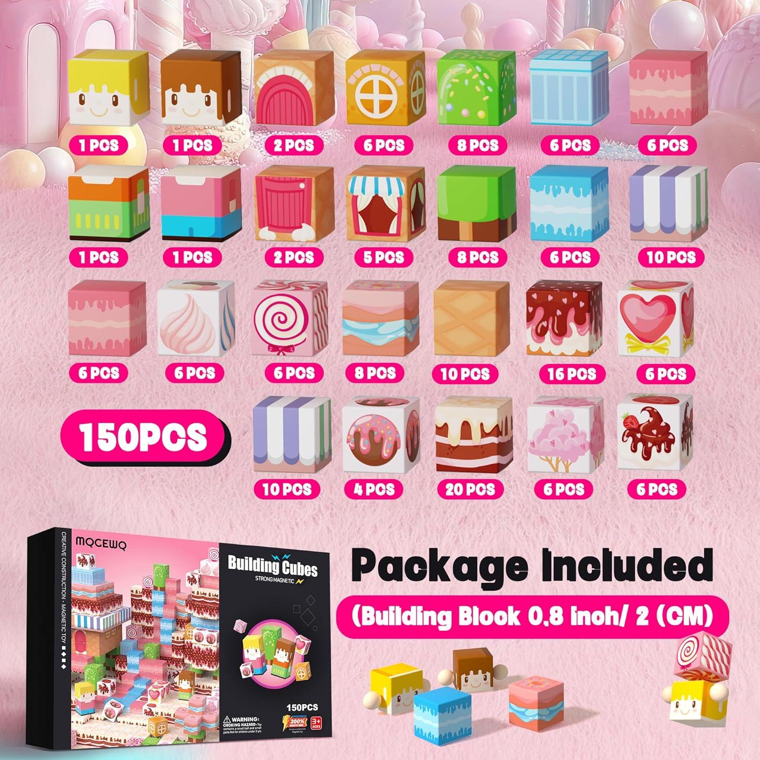 Set de Bloques de Construcción Magnéticos MQGEWQ 150 Piezas Rosa