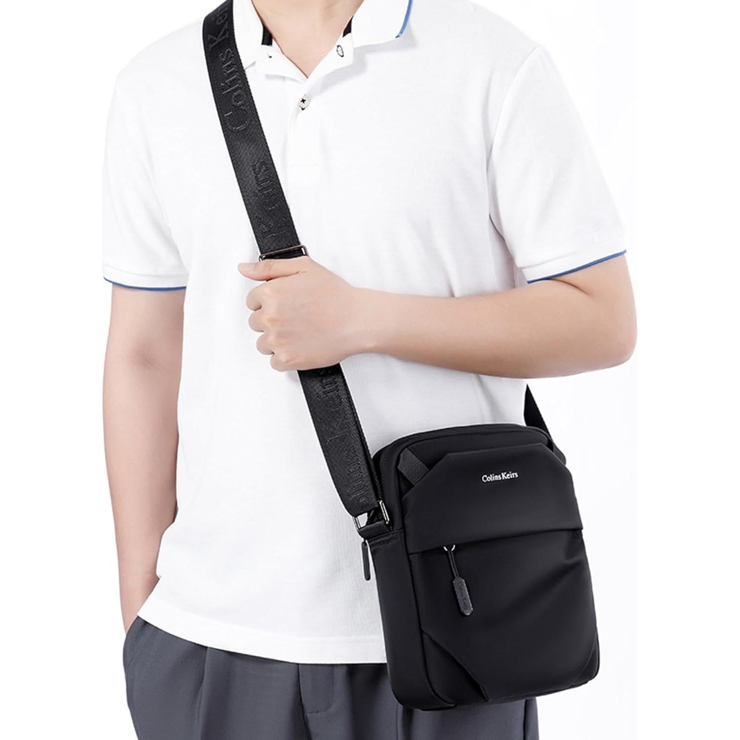 Bolso cruzado Colins Keirs para hombres, negro, 25x21 cm