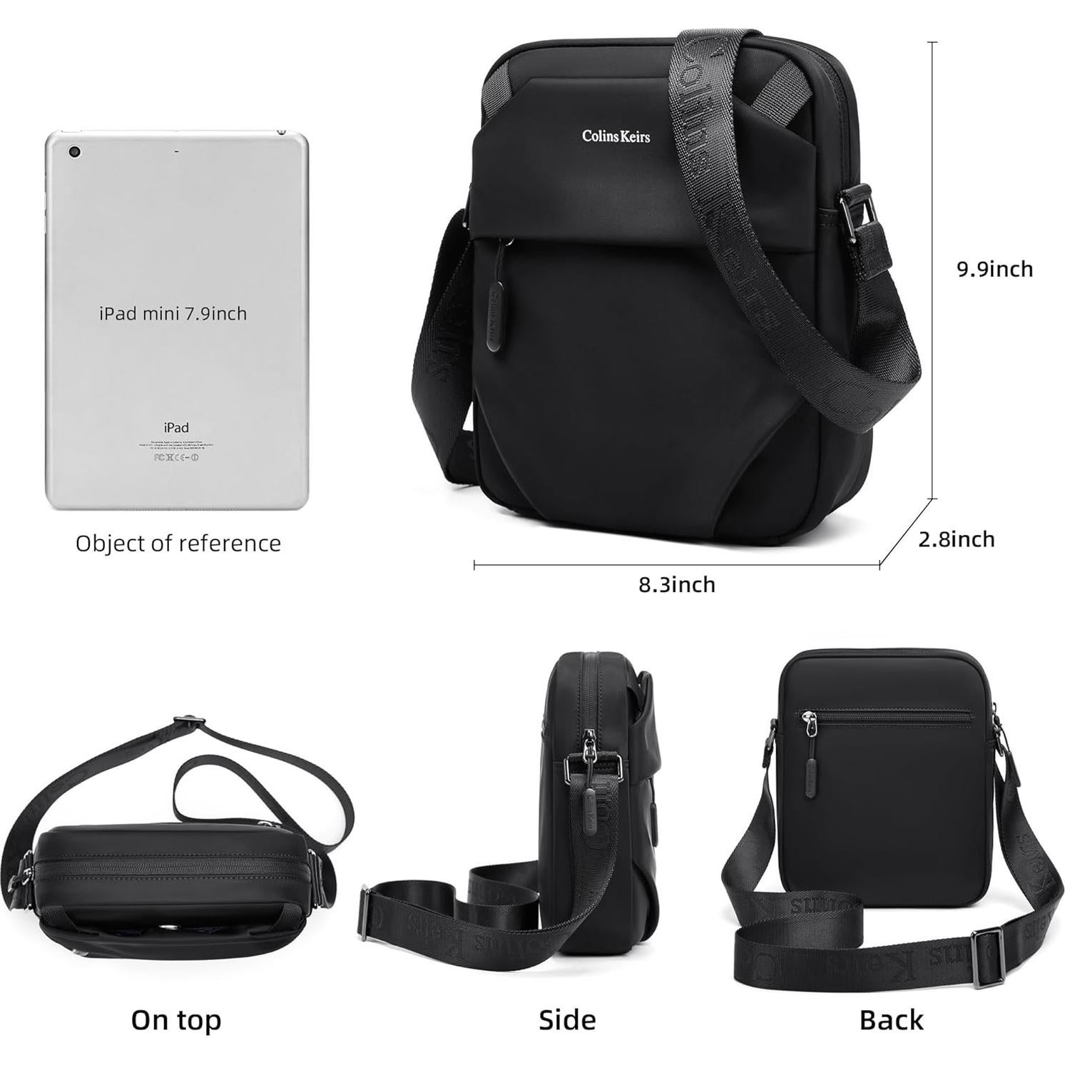 Bolso cruzado Colins Keirs para hombres, negro, 25x21 cm