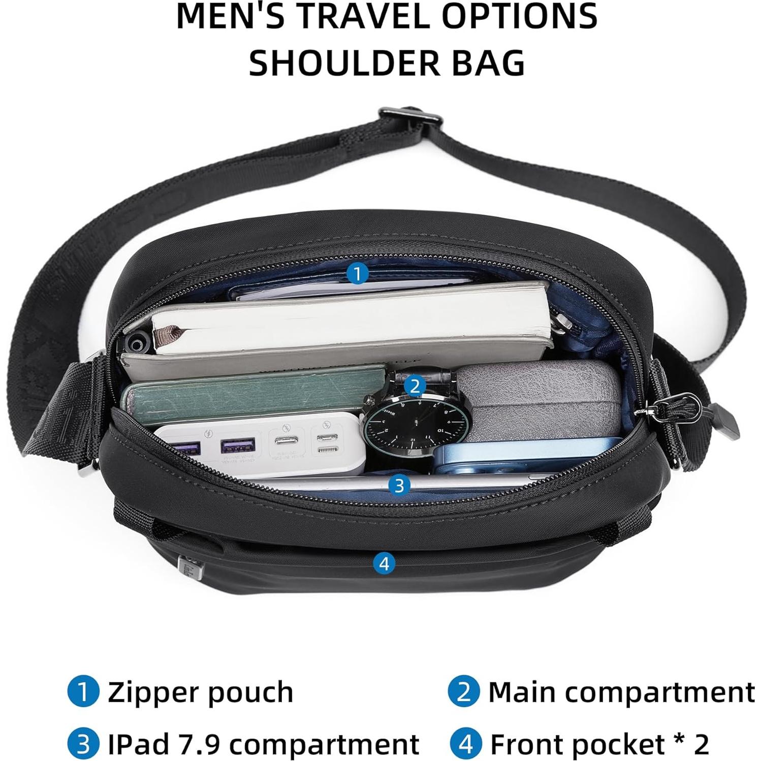 Bolso cruzado Colins Keirs para hombres, negro, 25x21 cm