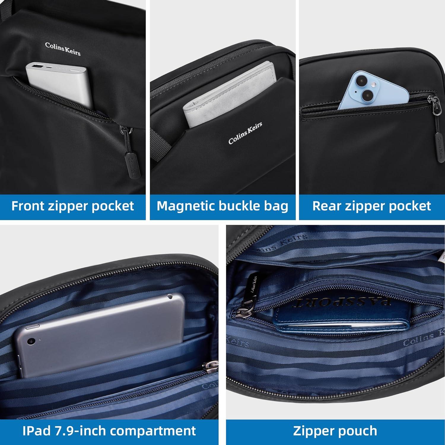 Bolso cruzado Colins Keirs para hombres, negro, 25x21 cm