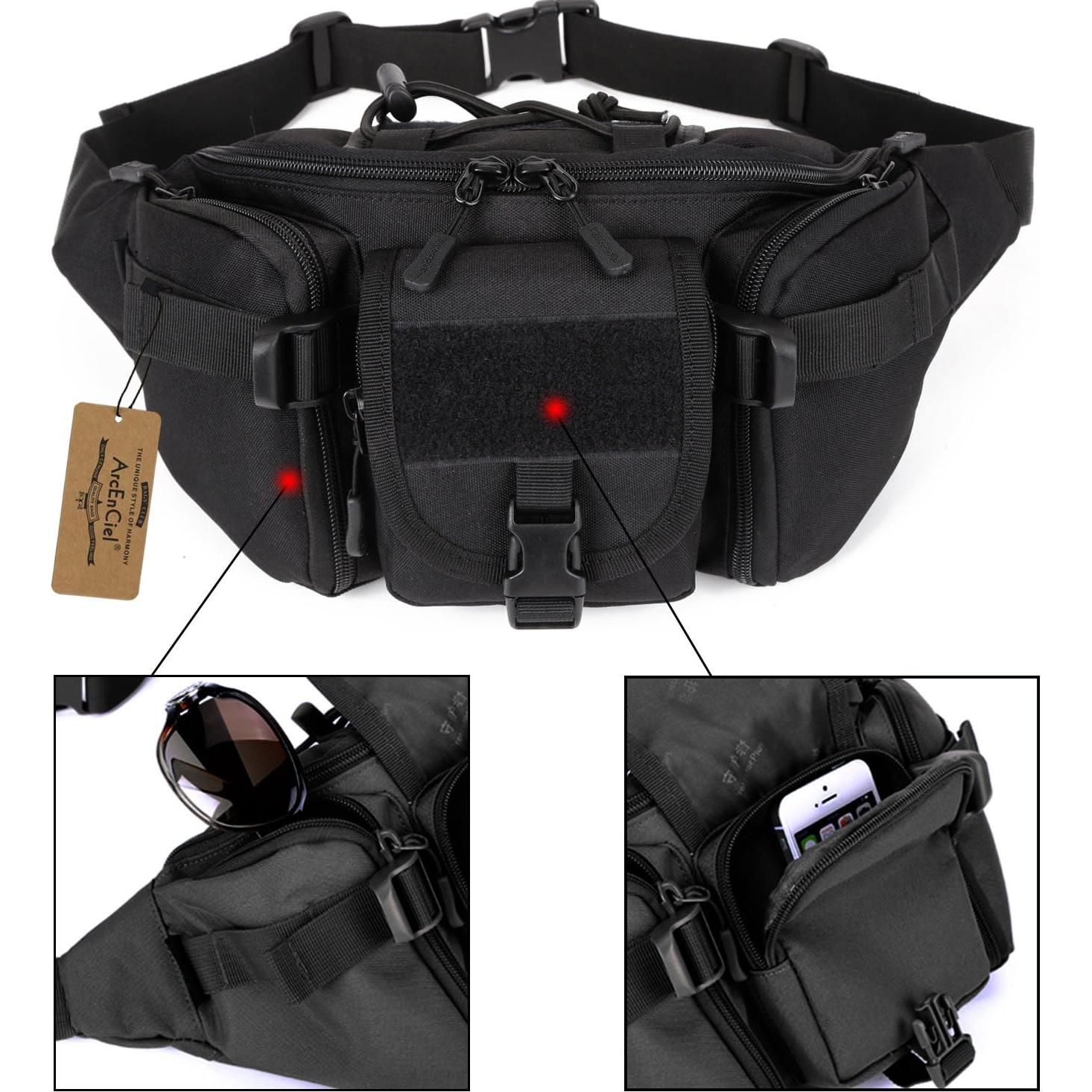 Mochila Táctica de Cintura ArcEnCiel Negra 20x15 cm