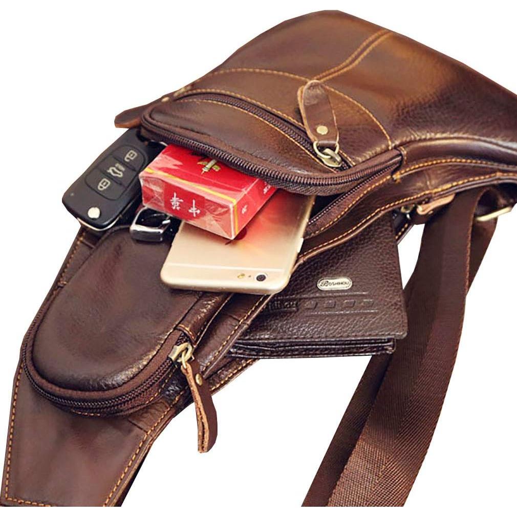 Mochila cruzada Hebetag de cuero para hombres y mujeres