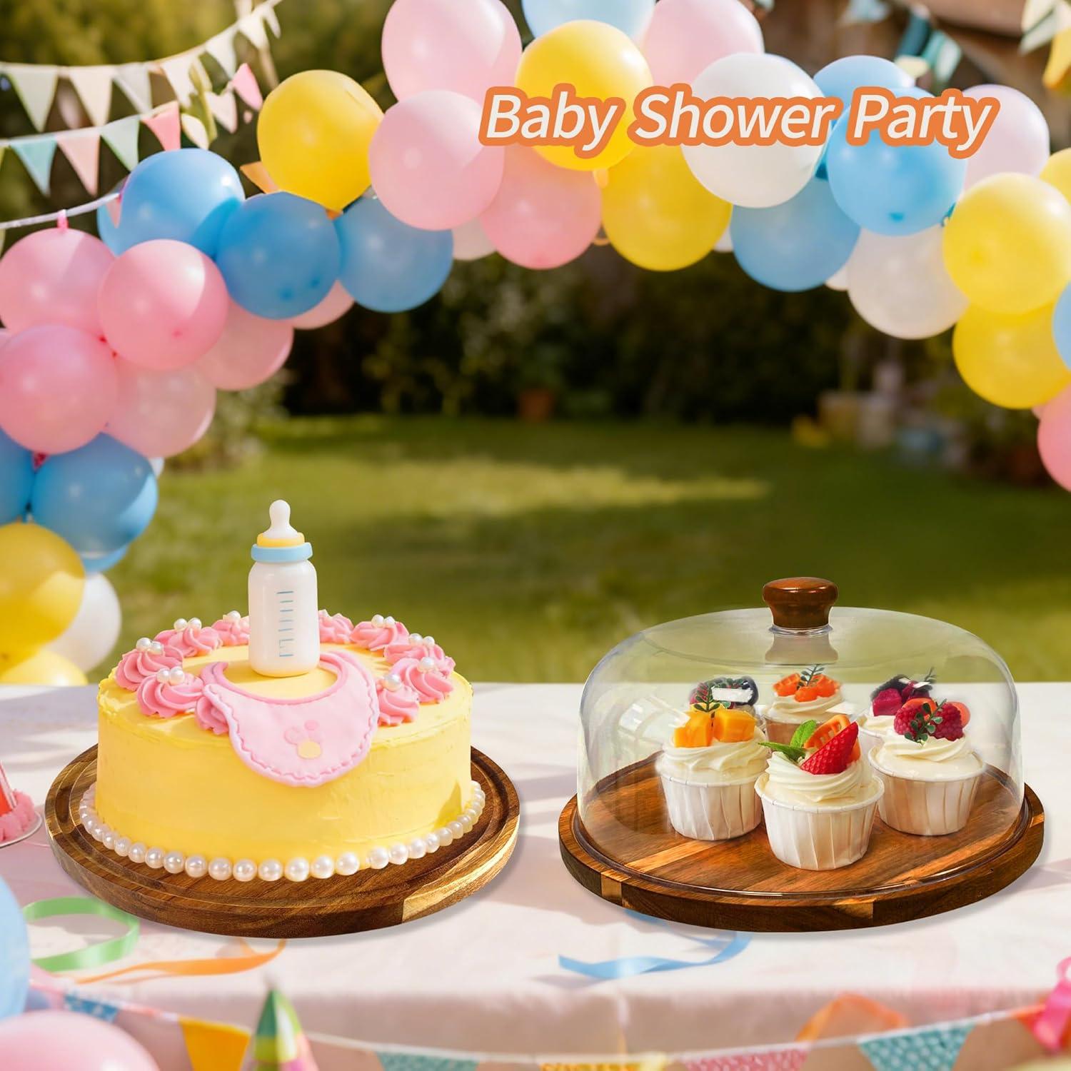 Soporte de Pastel de Acacia con Tapa Acrílica 29.5 cm