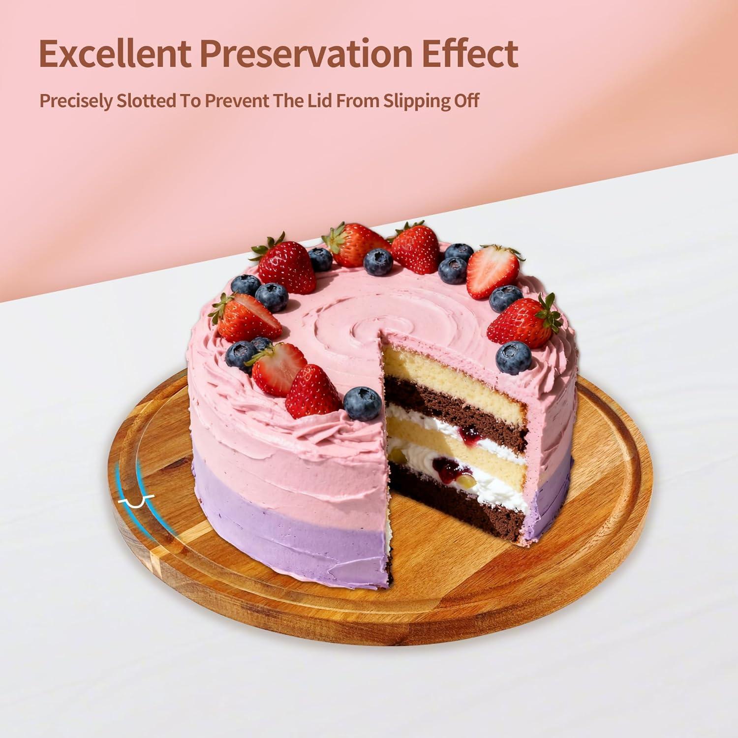 Soporte de Pastel de Acacia con Tapa Acrílica 29.5 cm