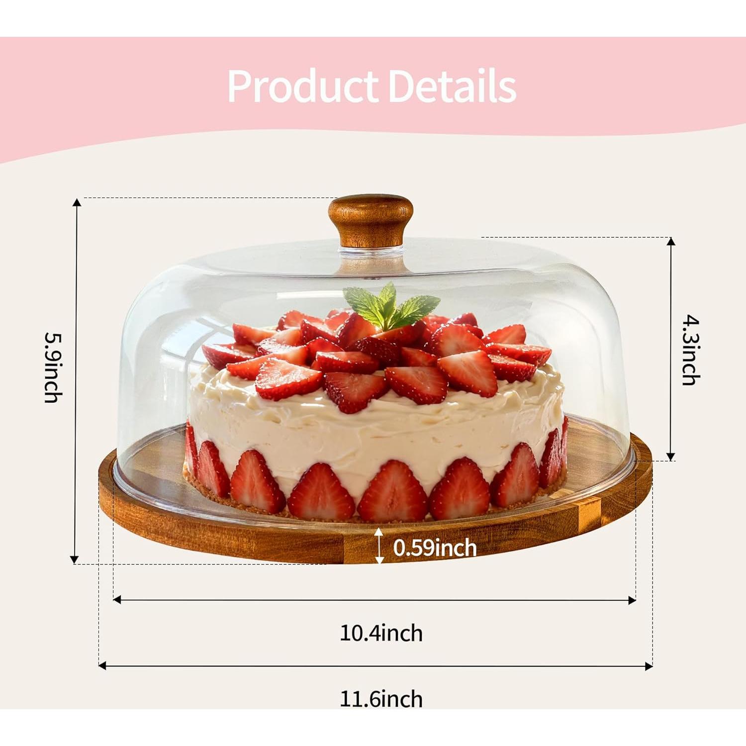 Soporte de Pastel de Acacia con Tapa Acrílica 29.5 cm