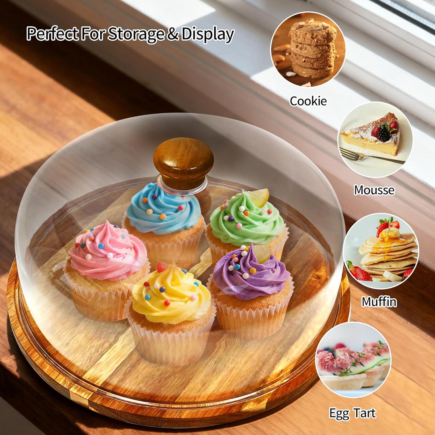 Soporte de Pastel de Acacia con Tapa Acrílica 29.5 cm