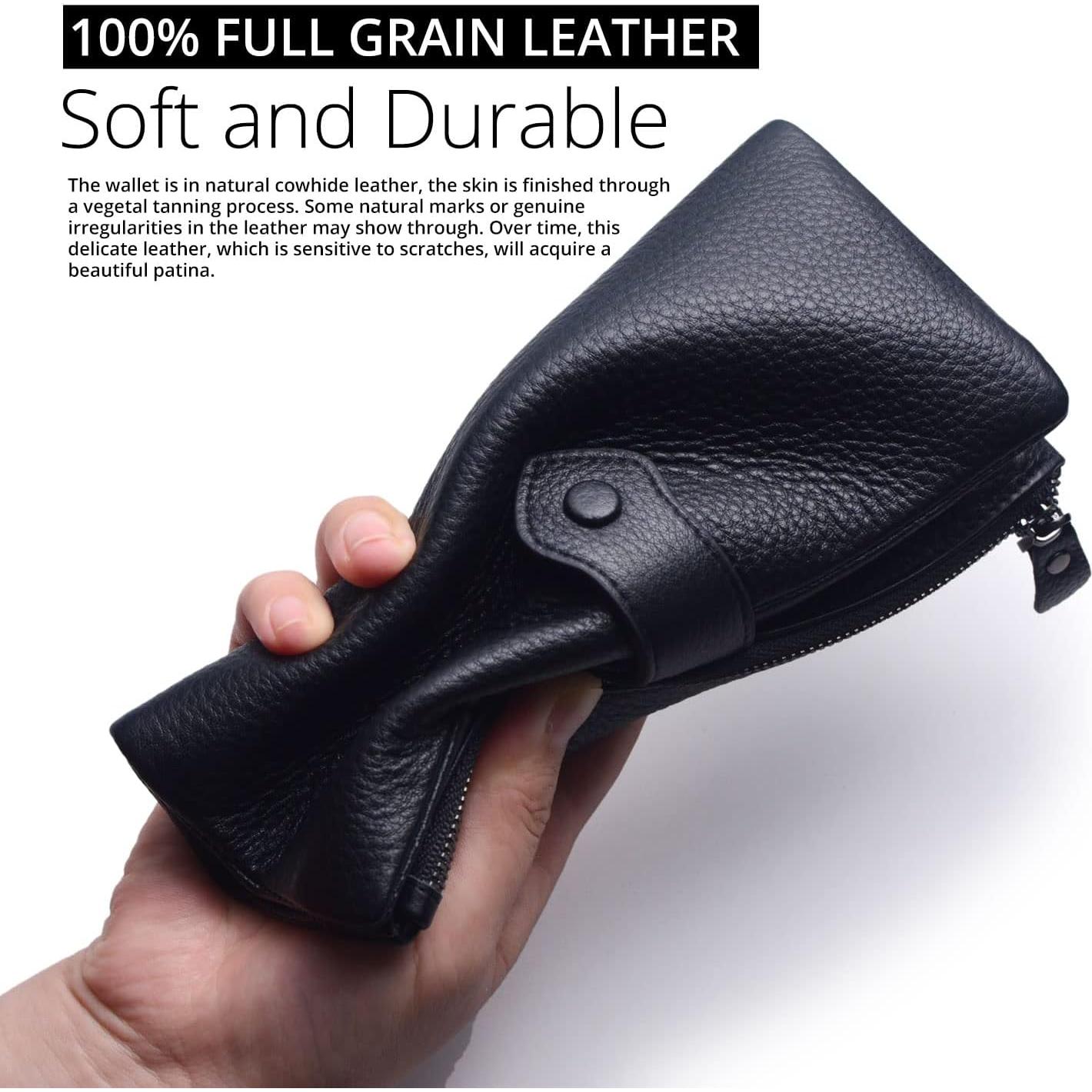 Cartera Bveyzi Bifold Slim de Cuero para Mujeres con Bloqueo RFID