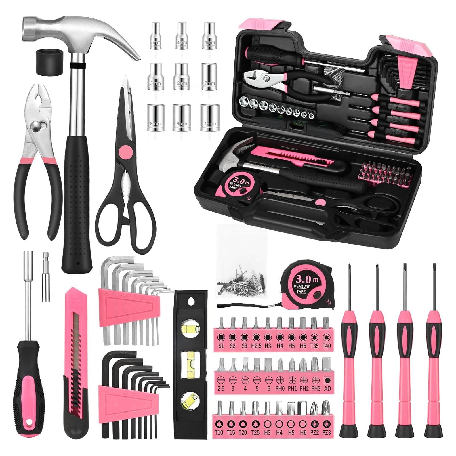 Kit de Herramientas Rosa 144 Piezas GETFOO para Hogar