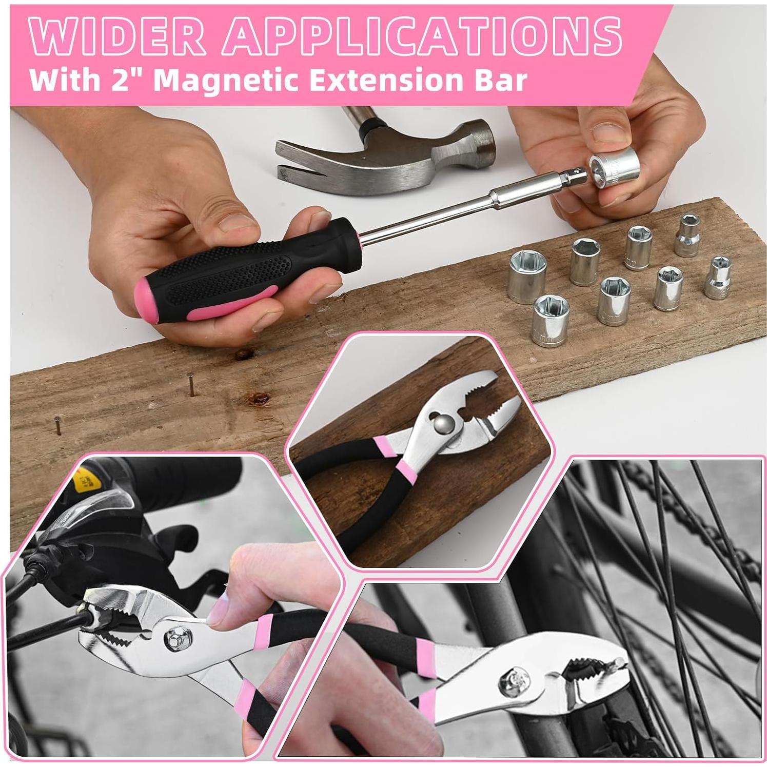 Kit de Herramientas Rosa 144 Piezas GETFOO para Hogar