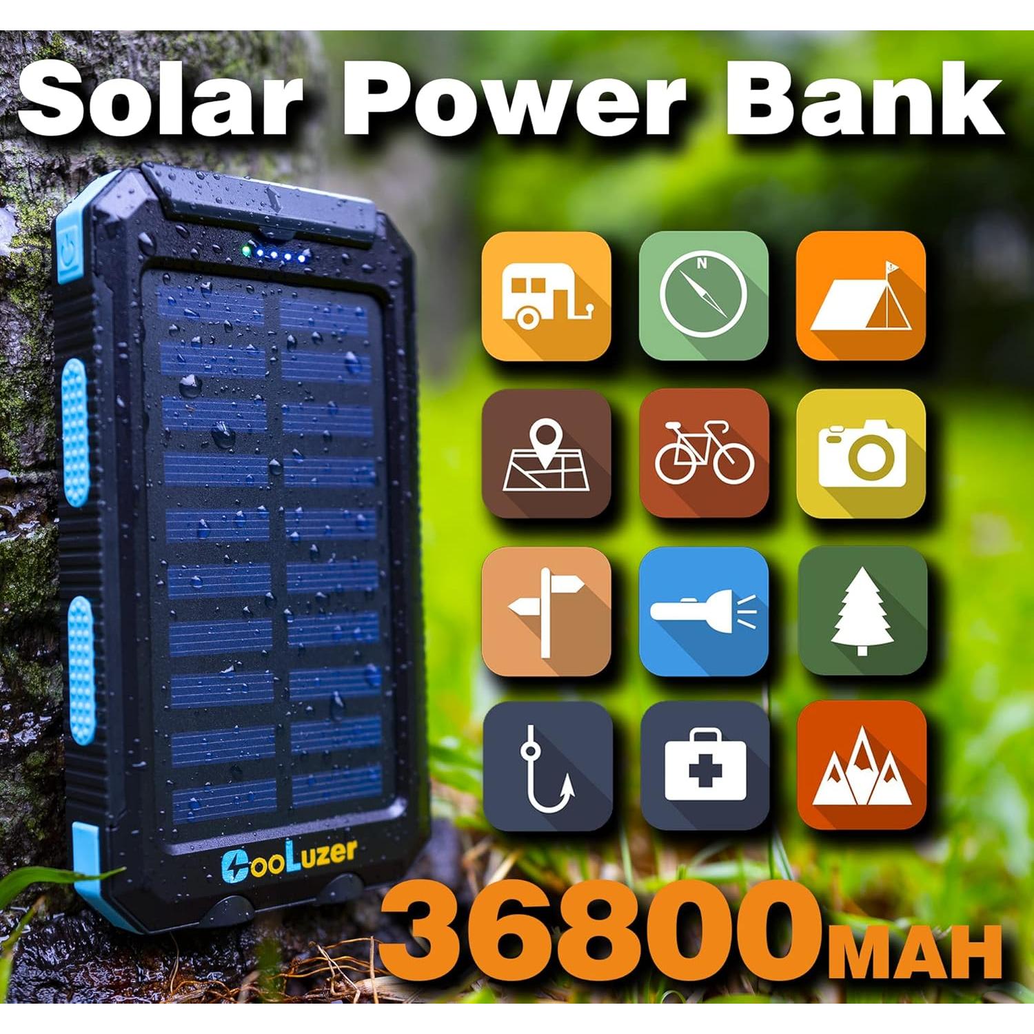 Banco de Energía Solar 36800mAh Coolstar Carga Rápida IP67