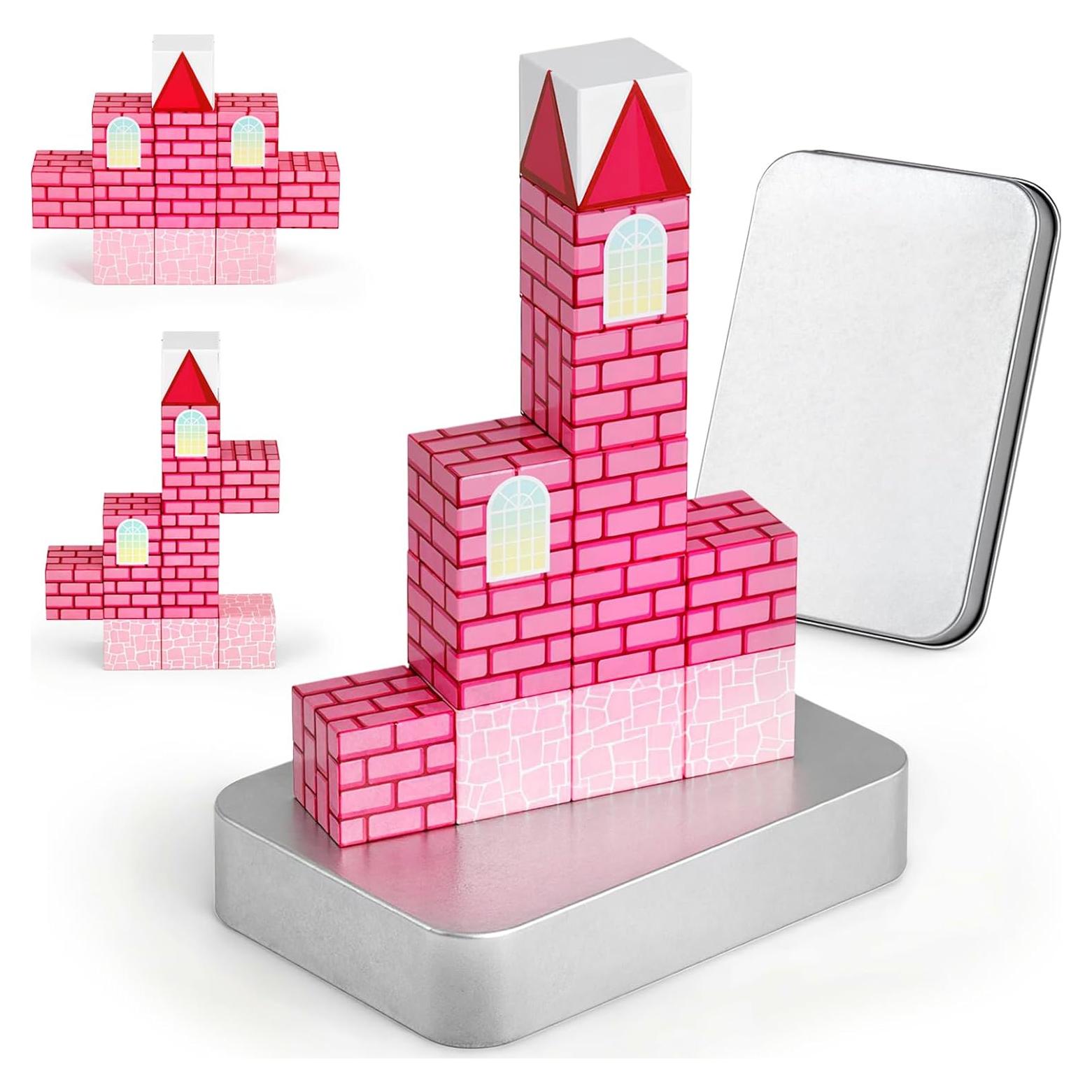 Bloques de Construcción Magnéticos 3 Nutrias - Castillo Rosa 12 Piezas