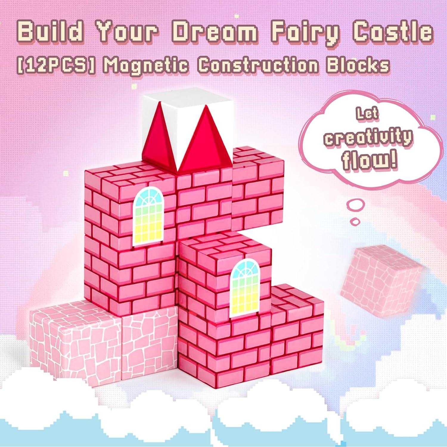 Bloques de Construcción Magnéticos 3 Nutrias - Castillo Rosa 12 Piezas