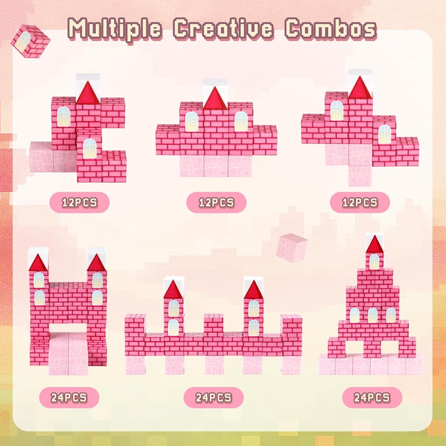 Bloques de Construcción Magnéticos 3 Nutrias - Castillo Rosa 12 Piezas