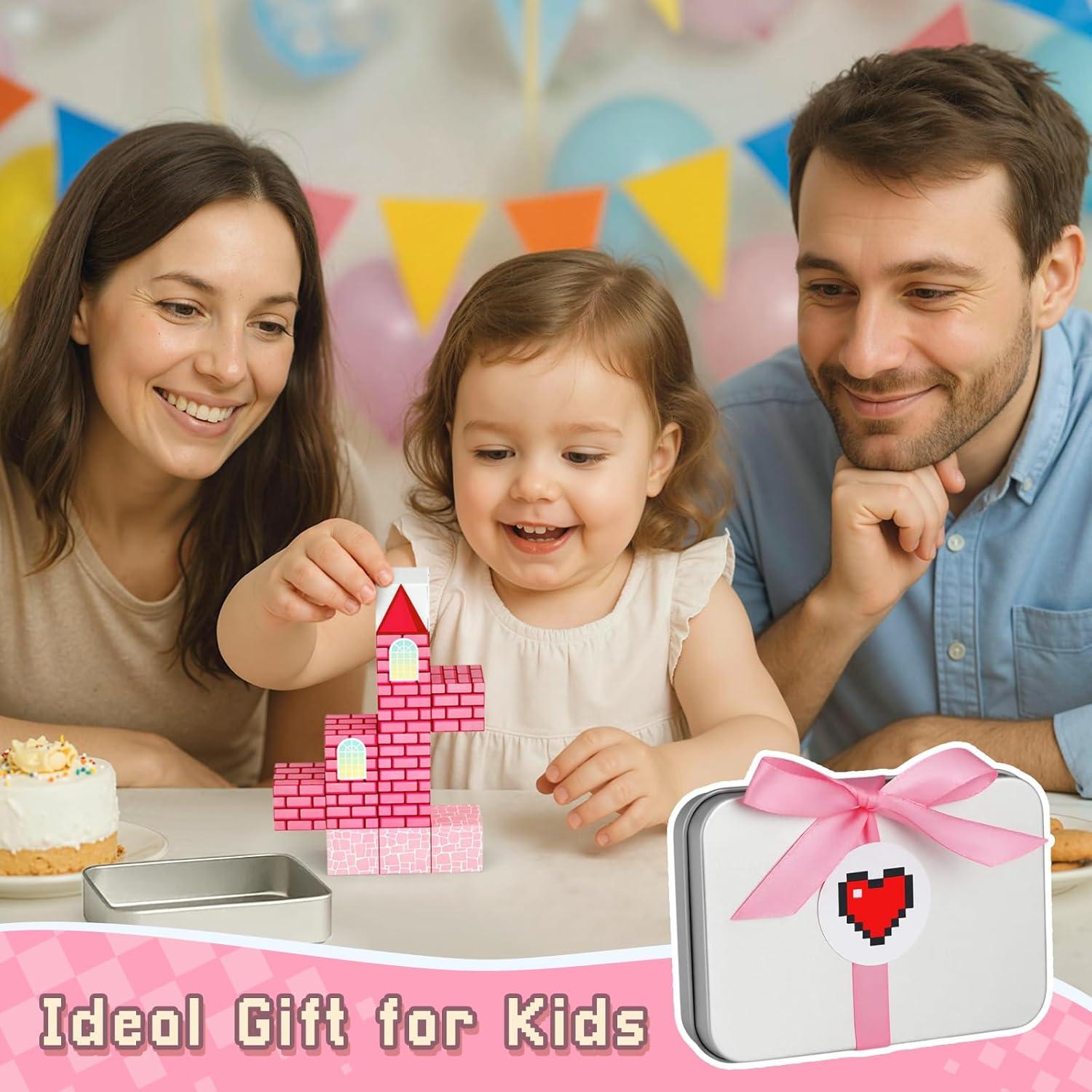 Bloques de Construcción Magnéticos 3 Nutrias - Castillo Rosa 12 Piezas