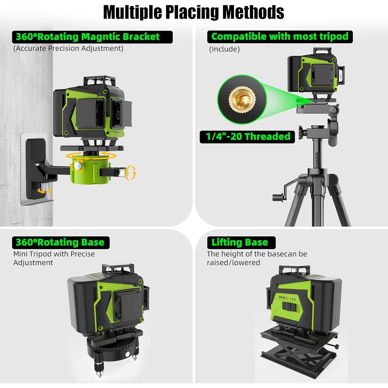 Nivel láser 4x360° ENRIPRT verde auto nivelante con 16 líneas