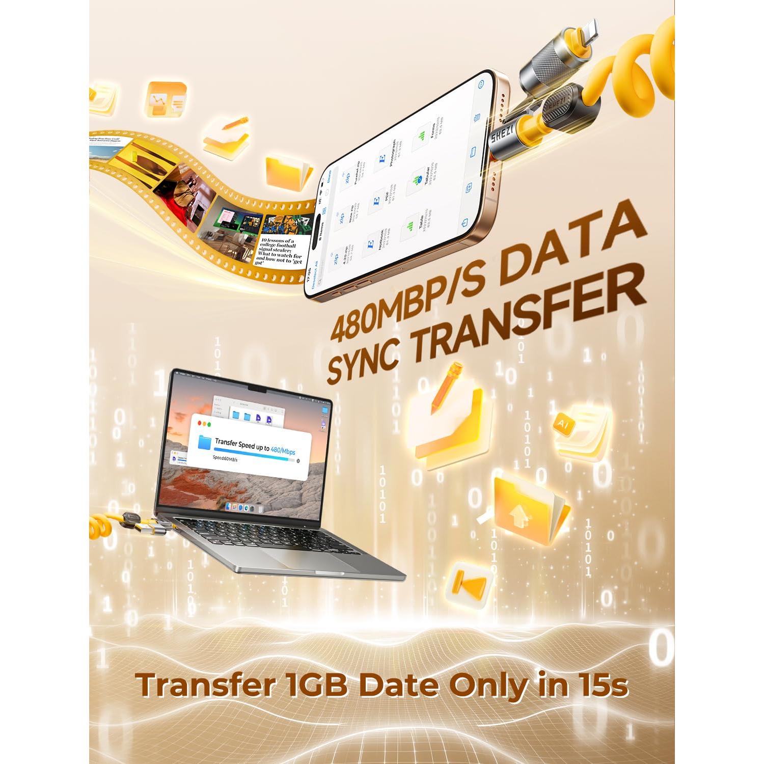 Cable Enrollado 4-en-1 Jixivor 45W USB C y Lightning 5FT