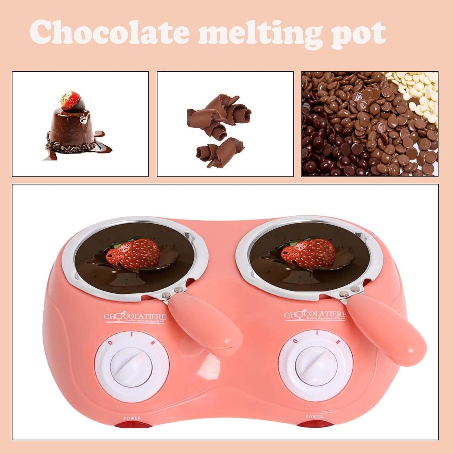 Olla Fondue Eléctrica Mini Rosa para Chocolate y Mantequilla