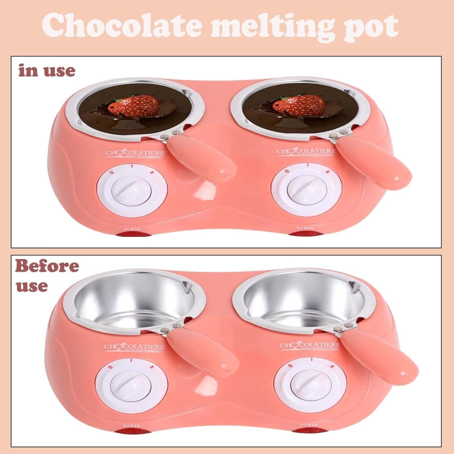 Olla Fondue Eléctrica Mini Rosa para Chocolate y Mantequilla