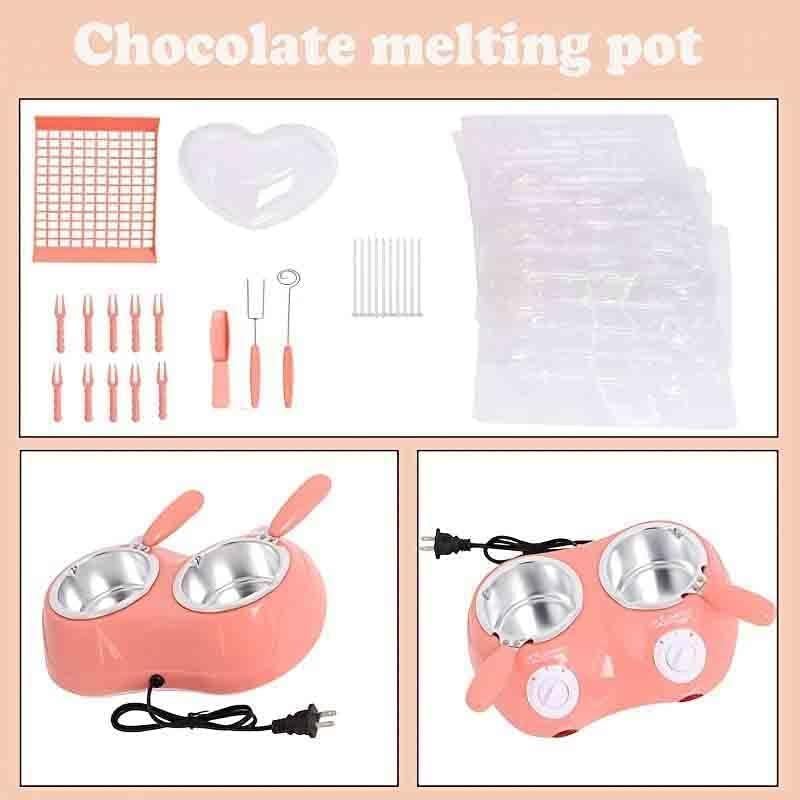 Olla Fondue Eléctrica Mini Rosa para Chocolate y Mantequilla