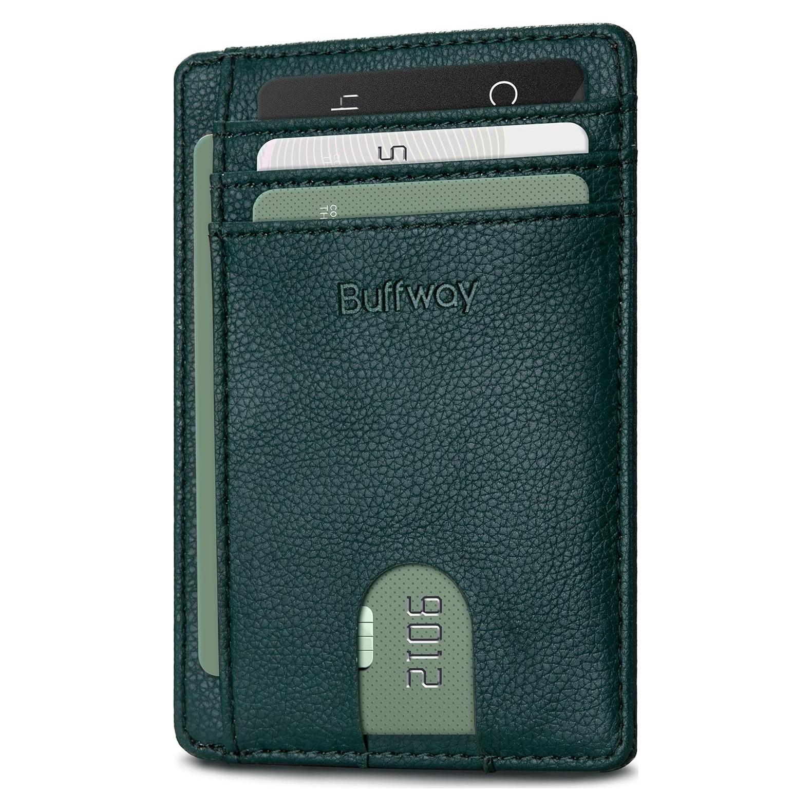 Cartera delgada de cuero Buffway con bloqueo RFID unisex