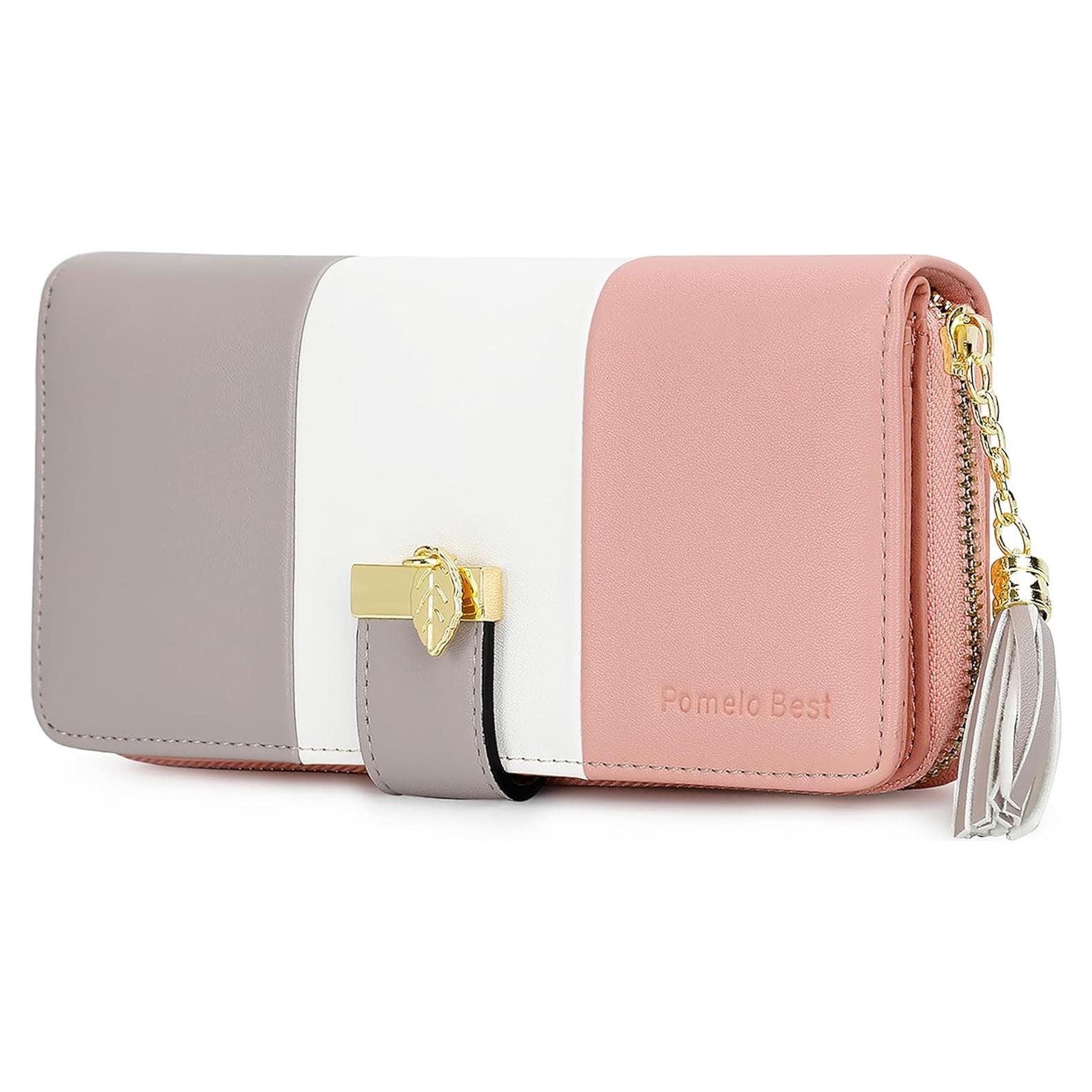 Cartera RFID Pomelo Best Rosa/Blanco/Gris con Ranuras
