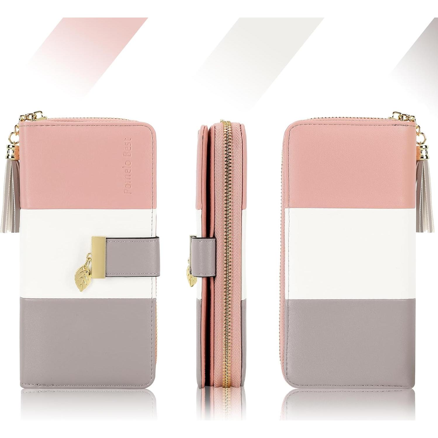 Cartera RFID Pomelo Best Rosa/Blanco/Gris con Ranuras