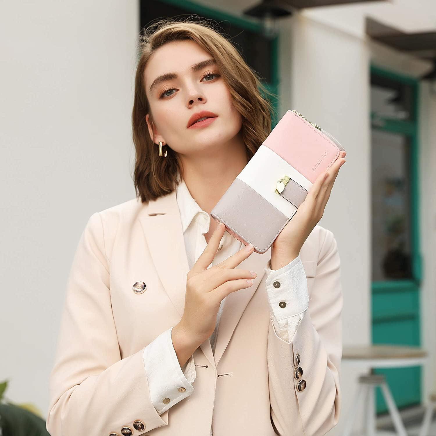 Cartera RFID Pomelo Best Rosa/Blanco/Gris con Ranuras