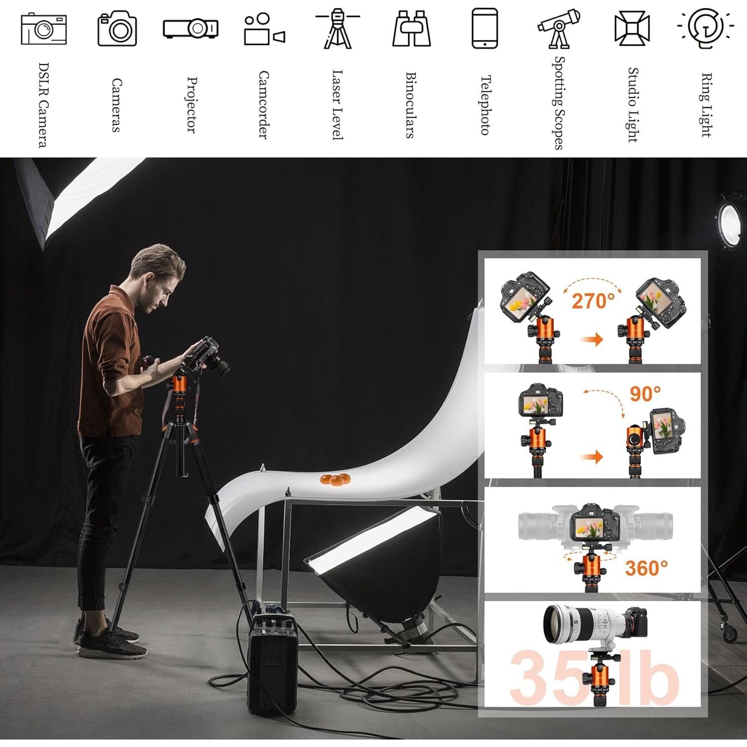 Trípode Profesional JOILCAN 81" Aluminio para Cámara DSLR