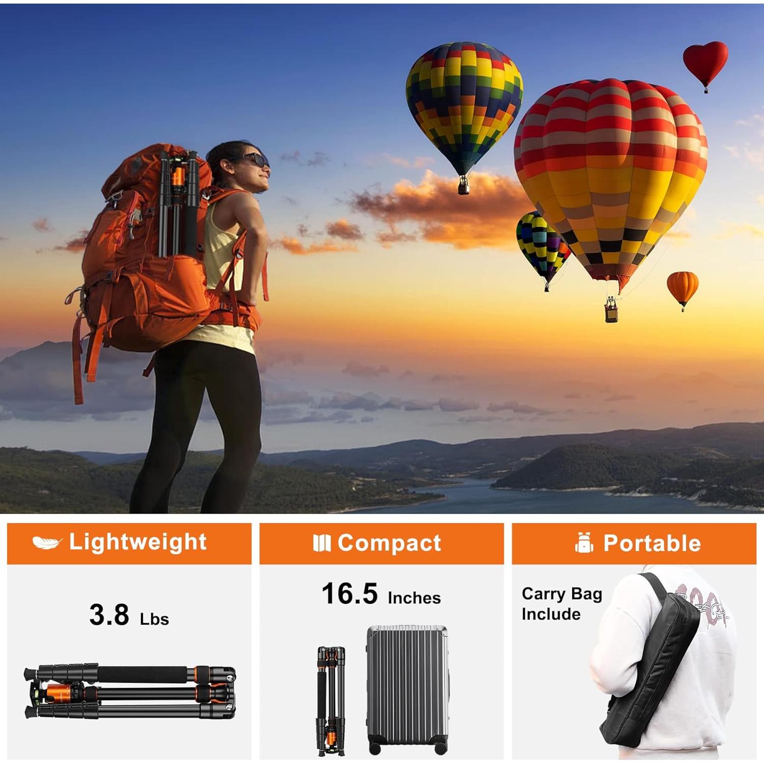 Trípode Profesional JOILCAN 81" Aluminio para Cámara DSLR