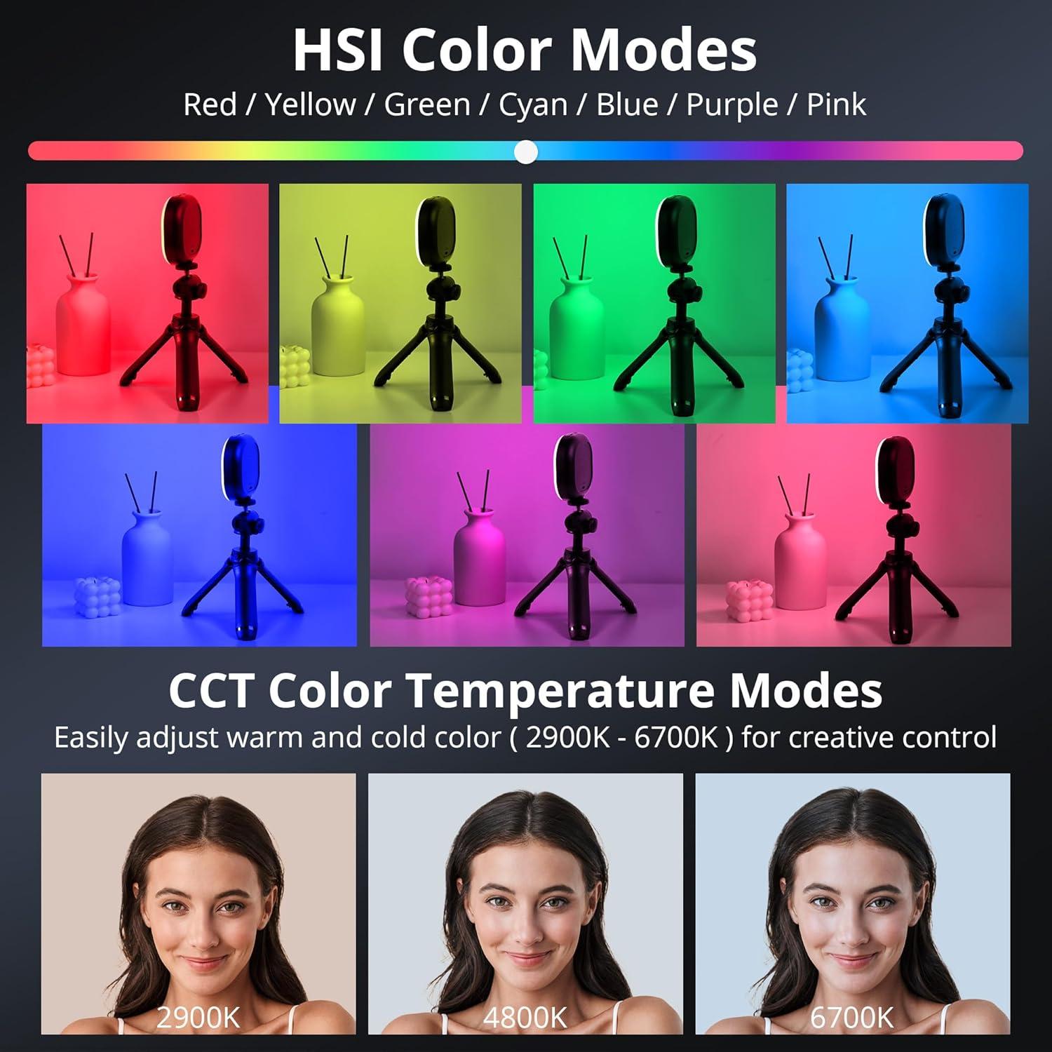 ATUMTEK RGB Video Light, Portable LED Camera Light, Live Streaming Video Lamp CRI 95+ 2900-6700K LED DSLR Lighting with Cold Shoe Mounts and Clamp for Photography, Vlogging, Video Conference etc