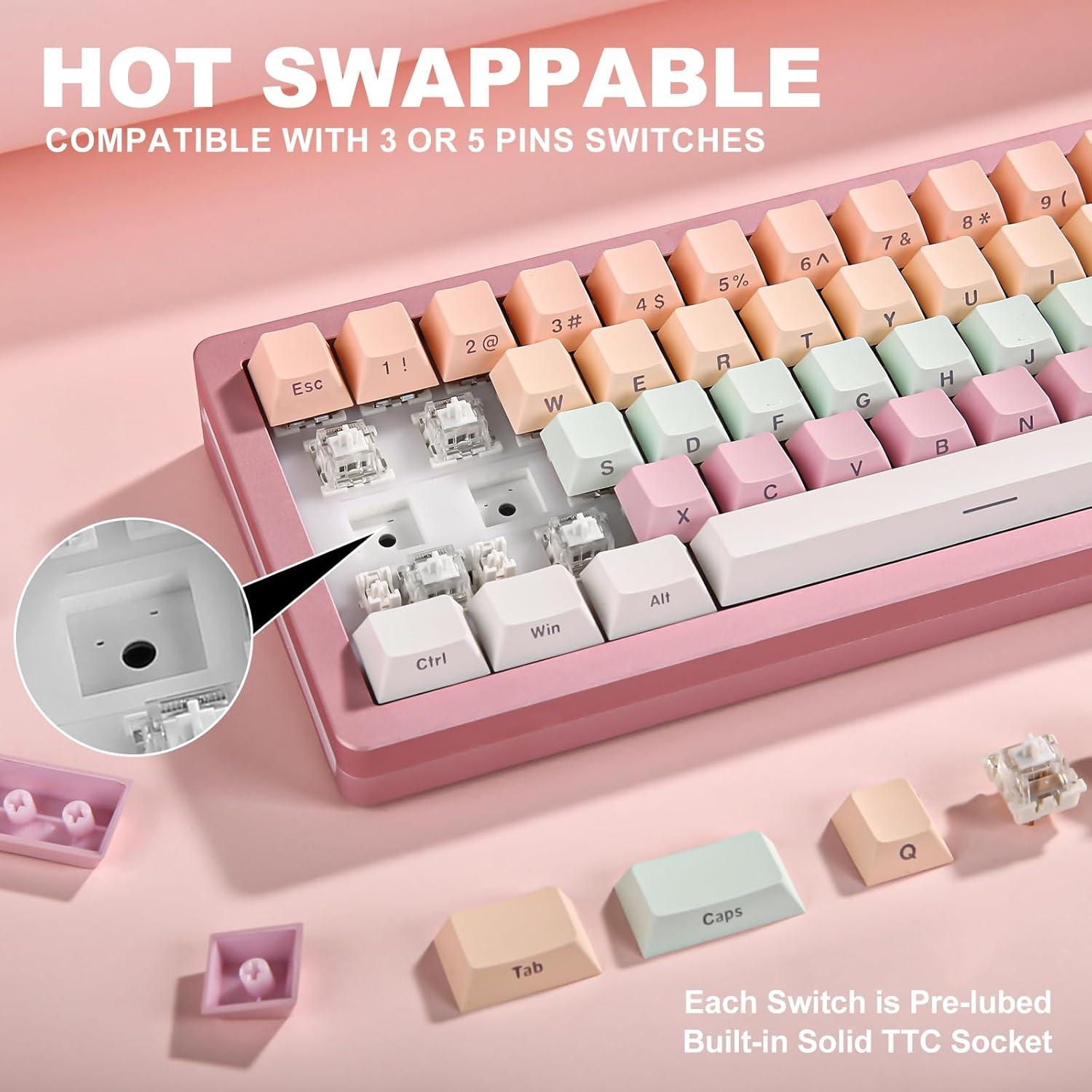 YUNZII AL71 75% Mechanical Keyboard,Full Aluminum CNC,Hot Swappable Gasket,2.4GHz Wireless BT5.0/USB-C Wired,NKRO Programmable RGB Backlight Creamy Typing for Win/Mac(Pink, Crystal White Switch)