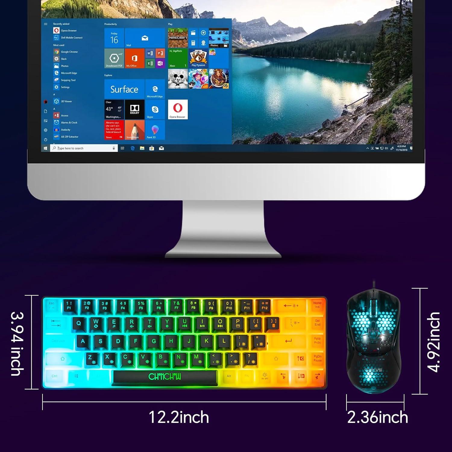 CHONCHOW Combo Teclado y Ratón Gaming RGB 68 Teclas