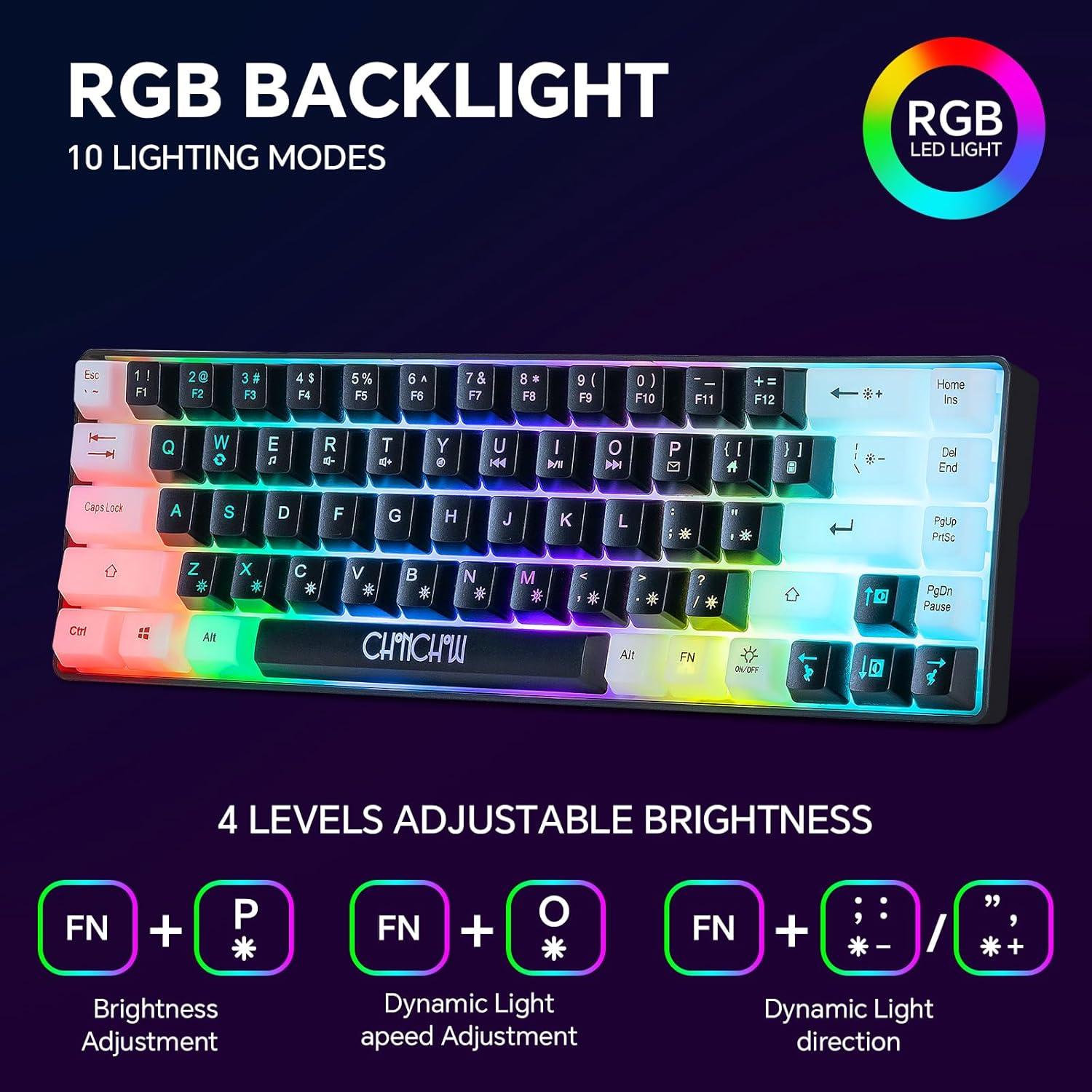 CHONCHOW Combo Teclado y Ratón Gaming RGB 68 Teclas