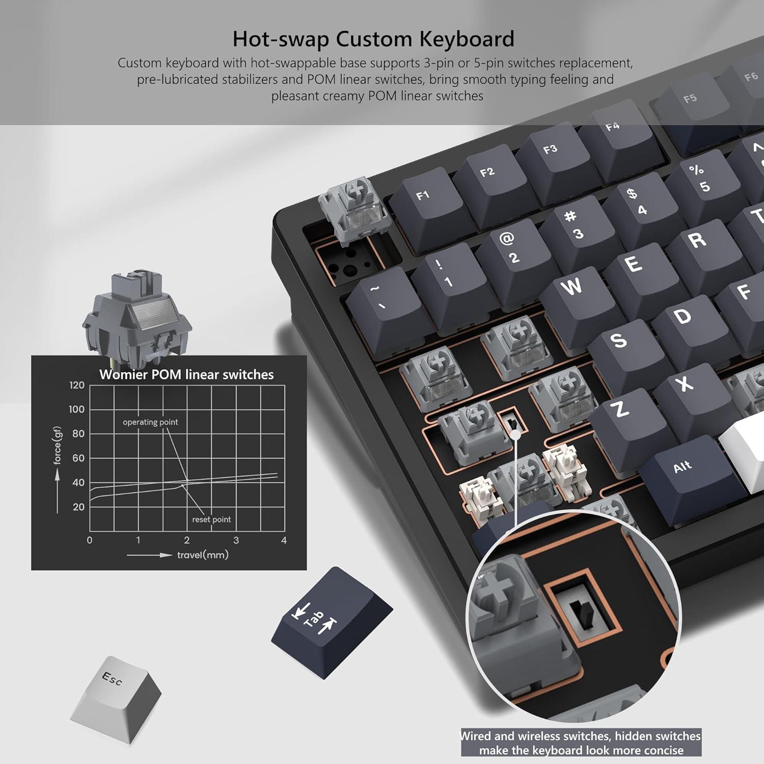 Teclado Inalámbrico Womier RD75 Pro 75% Aluminio RGB Negro