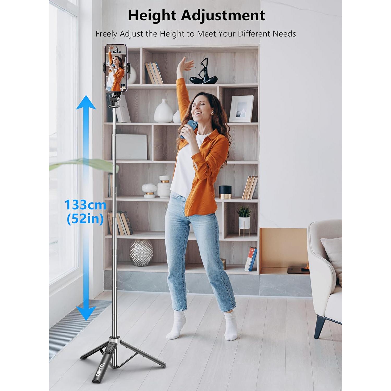 Selfie Stick y Trípode Qirita 52cm con Control Remoto