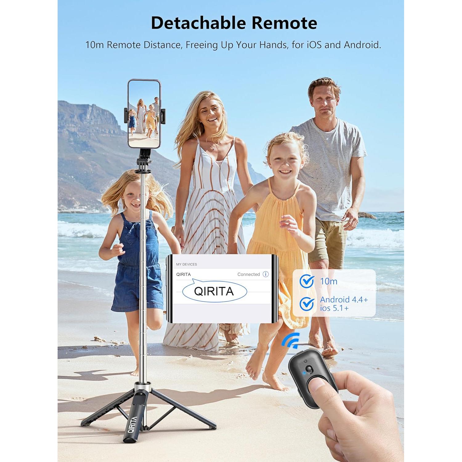 Selfie Stick y Trípode Qirita 52cm con Control Remoto