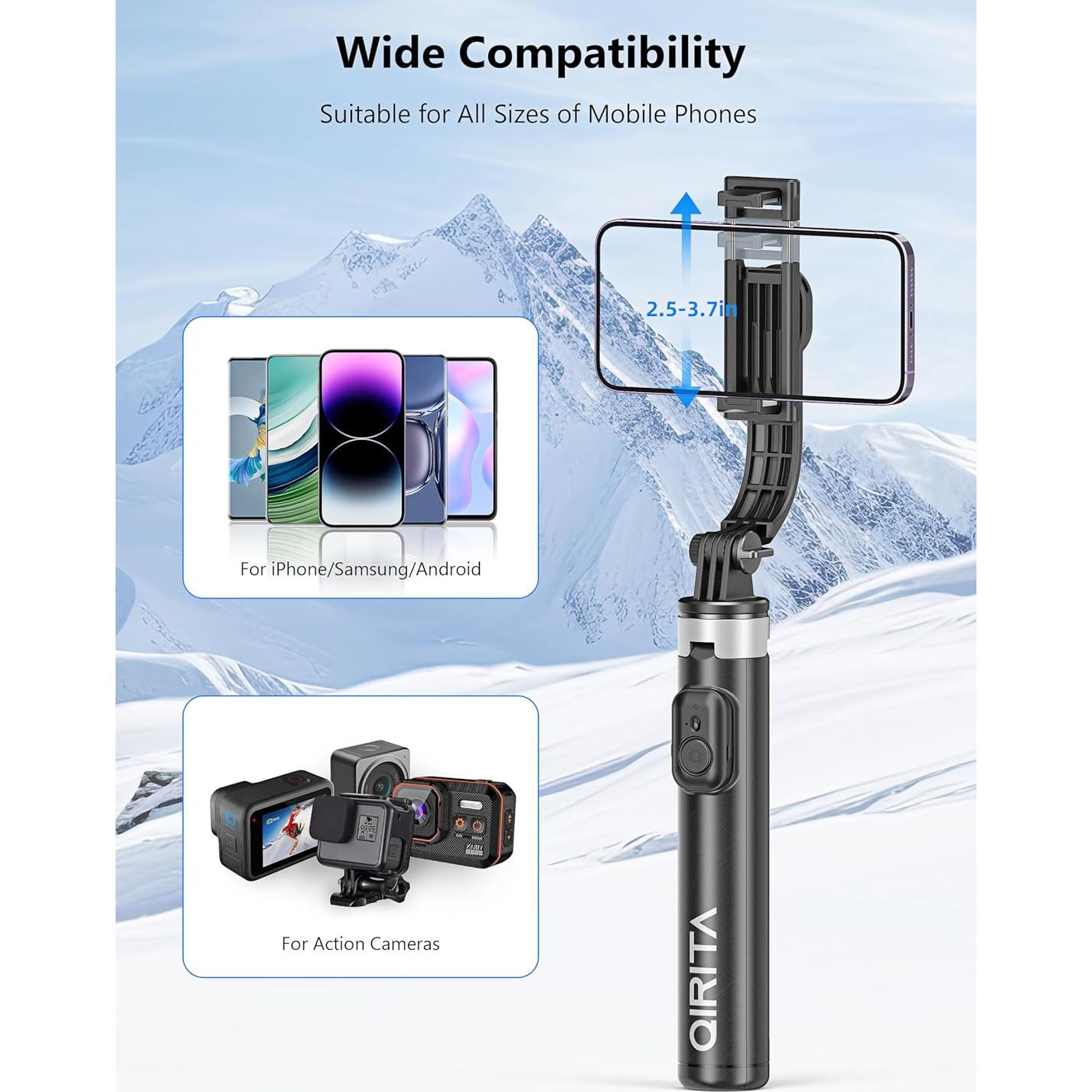 Selfie Stick y Trípode Qirita 52cm con Control Remoto