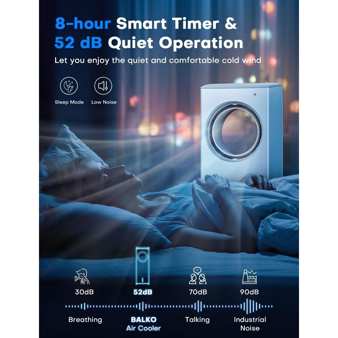 BALKO Enfriador de Aire Evaporativo 3 Velocidades Portátil