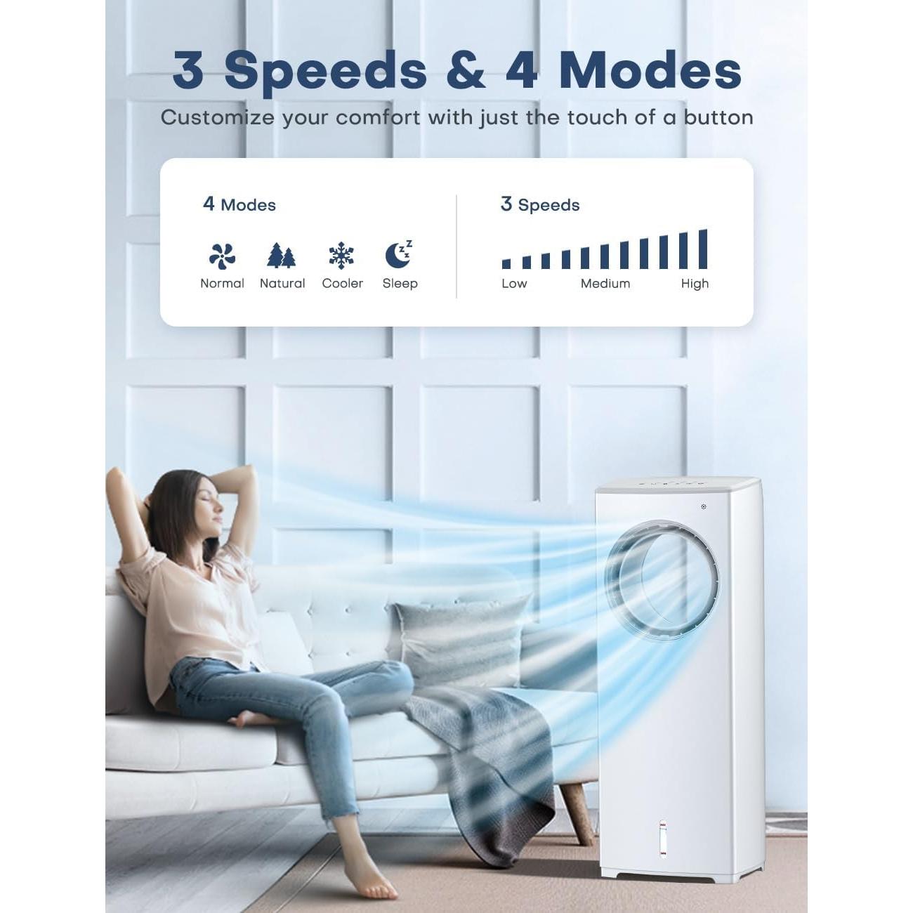 BALKO Enfriador de Aire Evaporativo 3 Velocidades Portátil