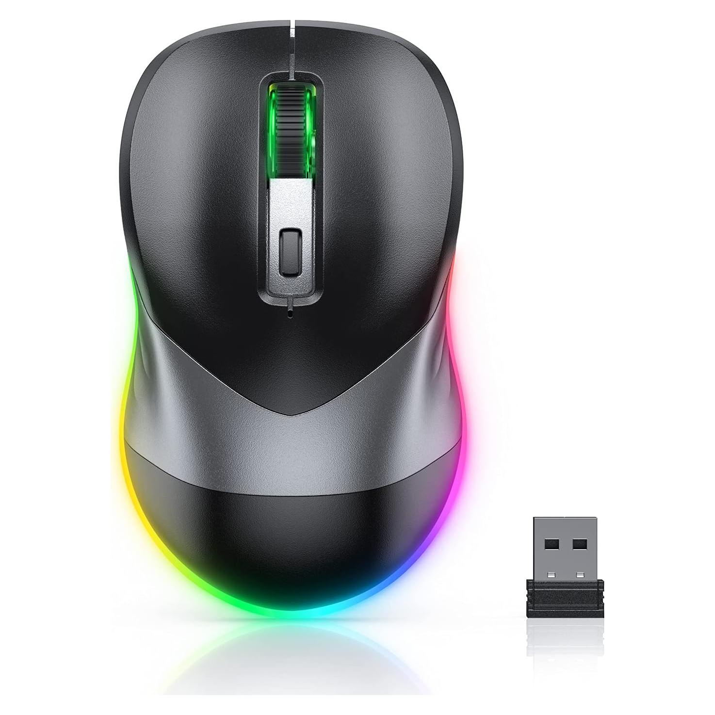 PEIOUS Wireless Mouse, Jiggler Mouse for Laptop - LED Mouse Rechargeable Computer Mice Mouse Mover Undetectable Random Movement with On/Off Button Keeps Computer Awake - Black&Grey