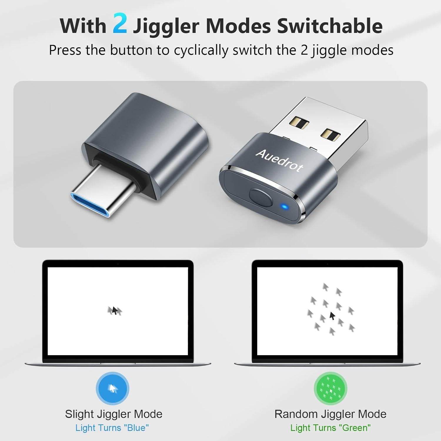 Mouse Jiggler USB Indetectable con Adaptador USB-C Gris