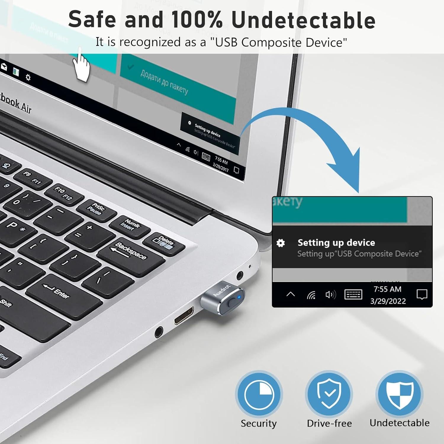 Mouse Jiggler USB Indetectable con Adaptador USB-C Gris