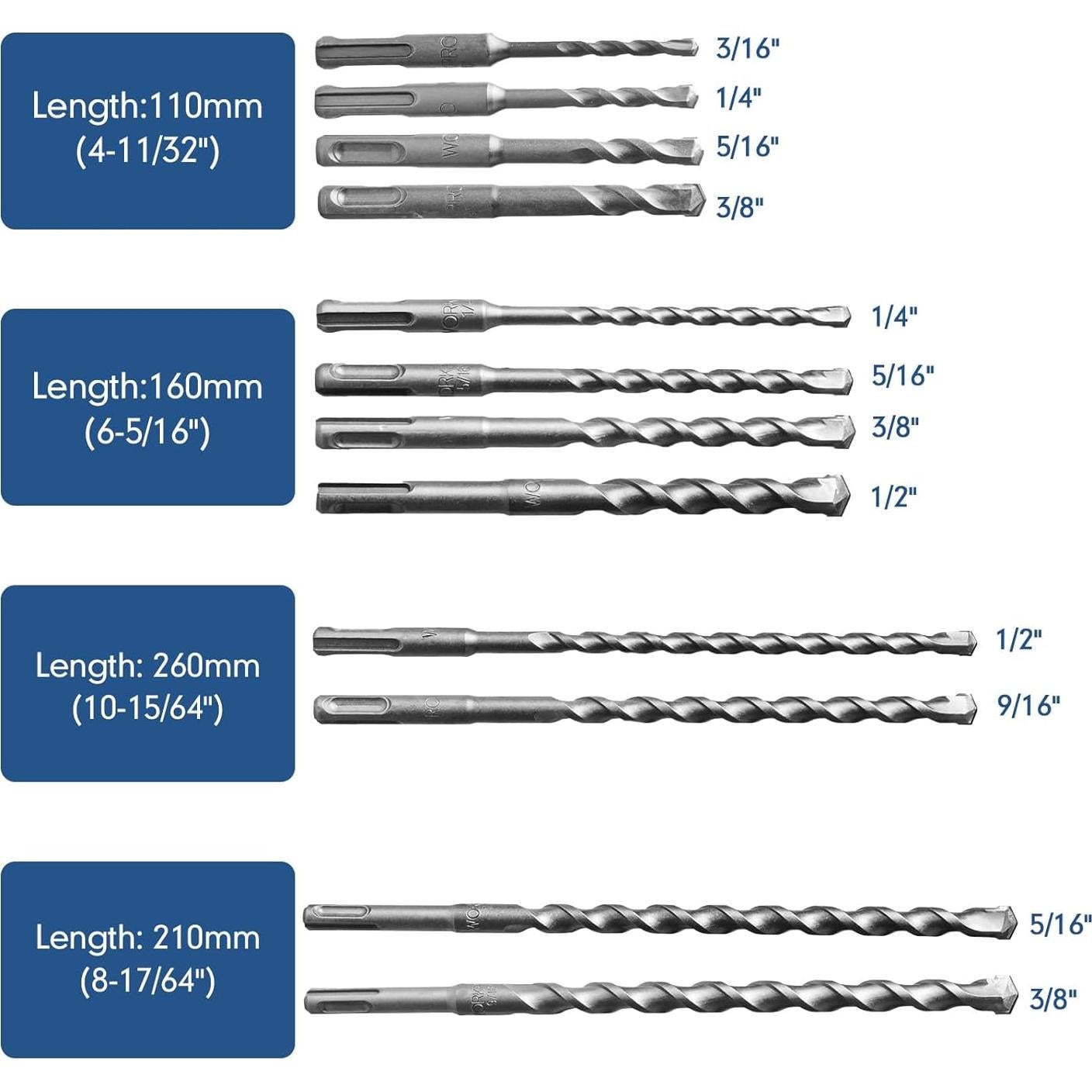 Juego de 17 Piezas Brocas y Cinceles YOSIGHT SDS-Plus