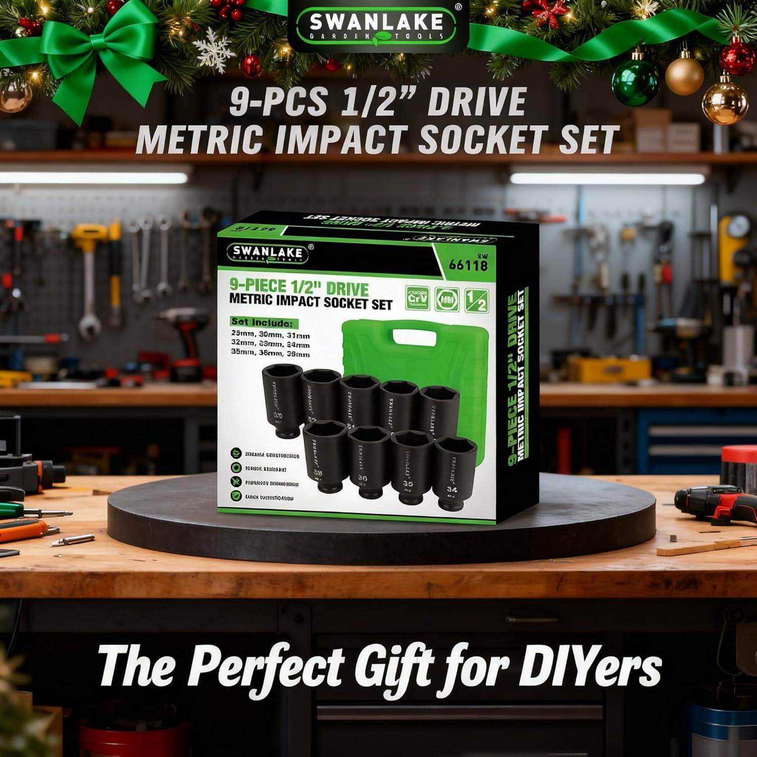 Juego de 9 Piezas Enchufe de Impacto 1/2" SWANLAKE Métrico