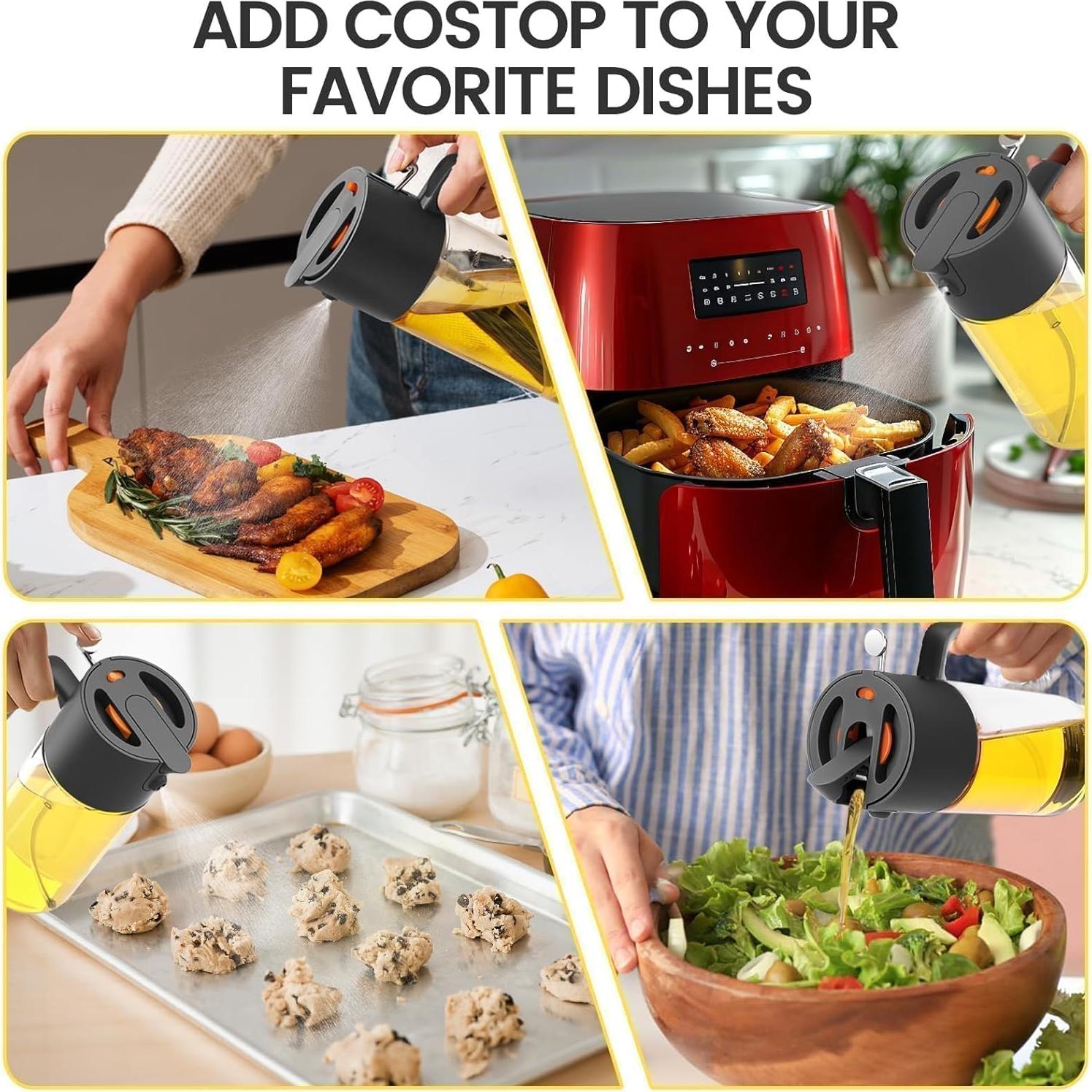 Rociador de Aceite Costop 500ml Vidrio 2 en 1 Antifugas Negro